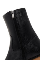 Women's Black Leather Zippered Heeled Boots | Derimod Women's Black Leather Zippered Heeled Boots | Derimod