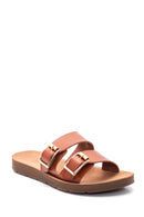 Women's Tan Double Buckle Slippers | Derimod Women's Tan Double Buckle Slippers | Derimod