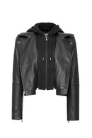 Smart Women's Black Hooded Biker Leather Jacket | Derimod Smart Women's Black Hooded Biker Leather Jacket | Derimod