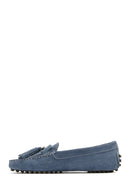 Women's Blue Tassel Suede Leather Loafer | Derimod Women's Blue Tassel Suede Leather Loafer | Derimod