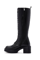 Women's Black Zipper Heeled Leather Boots | Derimod Women's Black Zipper Heeled Leather Boots | Derimod
