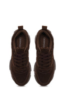 Woman Brown Lace-Up Thick-Soled Suede Leather Sneaker | Derimod Woman Brown Lace-Up Thick-Soled Suede Leather Sneaker | Derimod