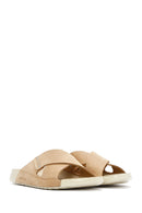 Women's Beige Nubuck Leather Comfort Slippers | Derimod Women's Beige Nubuck Leather Comfort Slippers | Derimod