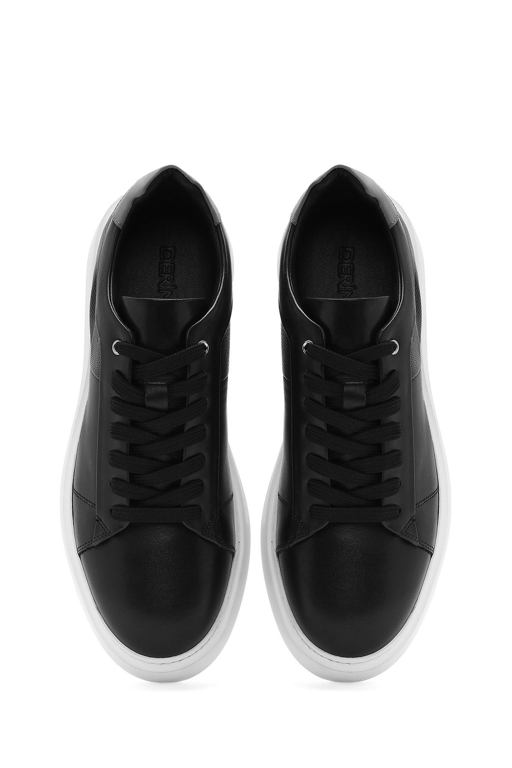 Erkek Siyah Bağcıklı Kalın Tabanlı Deri Sneaker