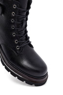 Women's Black Lace-Up Zipper Leather Combat Boots | Derimod Women's Black Lace-Up Zipper Leather Combat Boots | Derimod