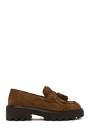 Woman Camel Thick-Soled Tasselled Suede Loafer | Derimod Woman Camel Thick-Soled Tasselled Suede Loafer | Derimod