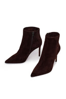 Woman Brown Zip Closure Thin-Heeled Suede Boots | Derimod Woman Brown Zip Closure Thin-Heeled Suede Boots | Derimod