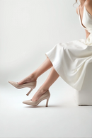Women's Beige Heeled Patent Leather Stiletto | Derimod Women's Beige Heeled Patent Leather Stiletto | Derimod