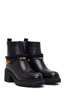 Woman Black Zip Closure Chunky-heeled Leather Boots | Derimod Woman Black Zip Closure Chunky-heeled Leather Boots | Derimod