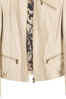 Donna Women's Beige Short Leather Jacket | Derimod Donna Women's Beige Short Leather Jacket | Derimod