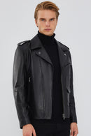 Carter Erkek Siyah Biker Deri Mont | Derimod Carter Erkek Siyah Biker Deri Mont | Derimod