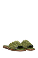 Women's Green Leather Braided Slippers | Derimod Women's Green Leather Braided Slippers | Derimod