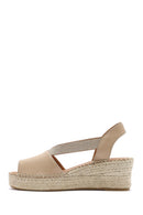 Women's Beige Wedge Heel Leather Espadrille Sandals | Derimod Women's Beige Wedge Heel Leather Espadrille Sandals | Derimod