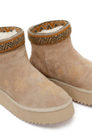 Woman Beige Patterned Suede Teddy Boots | Derimod Woman Beige Patterned Suede Teddy Boots | Derimod