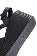 Women's Black Ankle Strap Wedge Heel Leather Sandals | Derimod Women's Black Ankle Strap Wedge Heel Leather Sandals | Derimod