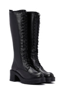 Women's Black Zipper Heeled Leather Boots | Derimod Women's Black Zipper Heeled Leather Boots | Derimod