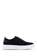 Men's Navy Blue Lace-Up Thick Soled Suede Leather Sneaker | Derimod Men's Navy Blue Lace-Up Thick Soled Suede Leather Sneaker | Derimod