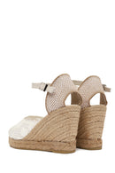 Women's Cream Ankle Strap Patterned Wedge Heel Espadrilles | Derimod Women's Cream Ankle Strap Patterned Wedge Heel Espadrilles | Derimod