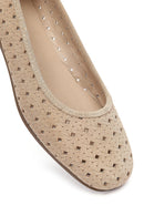 Women's Beige Patterned Suede Leather Ballet Flats | Derimod Women's Beige Patterned Suede Leather Ballet Flats | Derimod