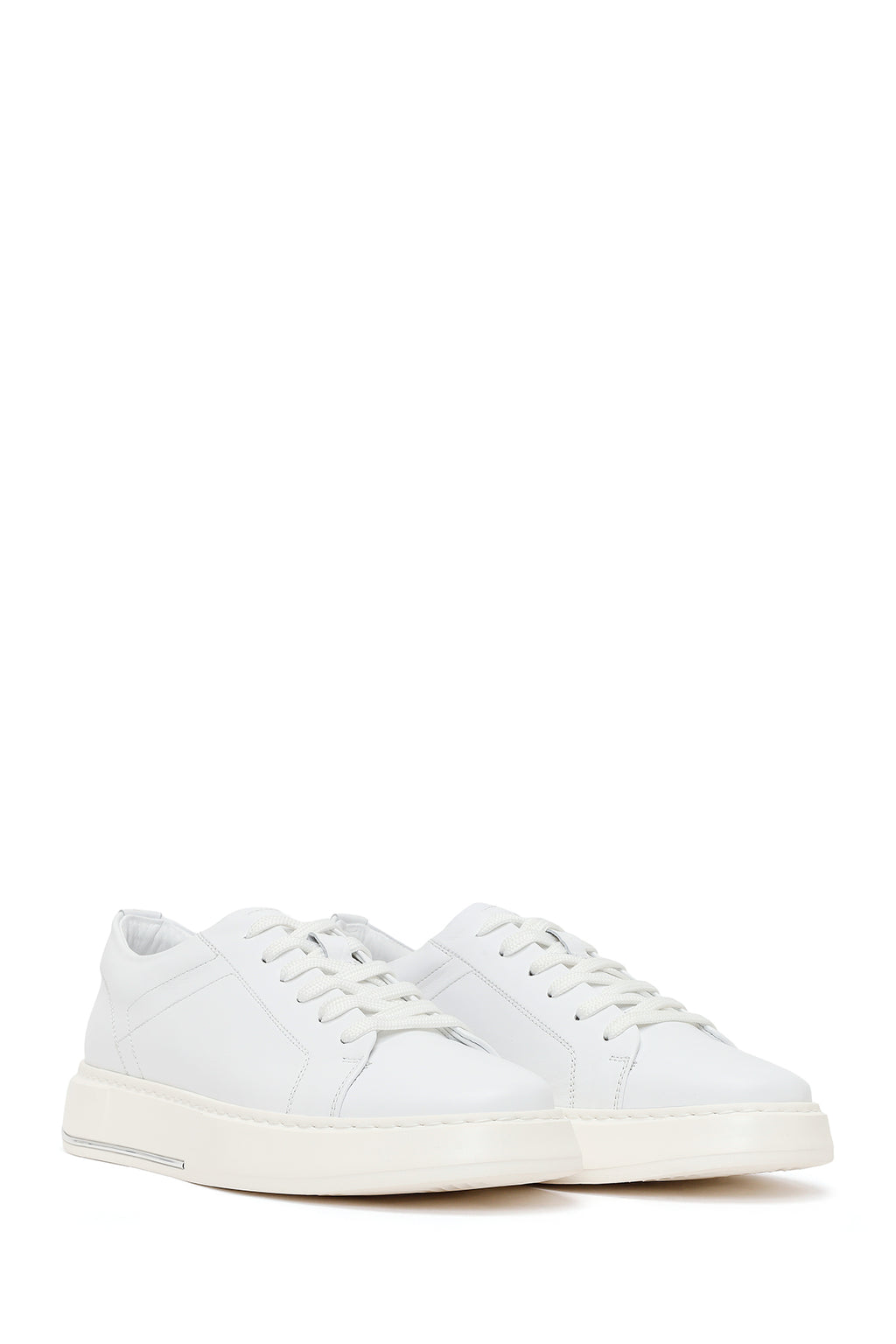 Erkek Beyaz Bağcıklı Deri Sneaker