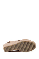 Woman Beige Strappy Wedge Suede Sandal | Derimod Woman Beige Strappy Wedge Suede Sandal | Derimod