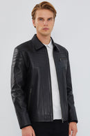 Travis Men's Black Leather Jacket | Derimod Travis Men's Black Leather Jacket | Derimod