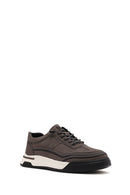 Men's Grey Lace-Up Thick-Soled Nubuck Leather Sneakers | Derimod Men's Grey Lace-Up Thick-Soled Nubuck Leather Sneakers | Derimod