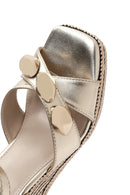 Women's Gold Ankle Buckle Wedge Heel Metallic Espadrille Sandals | Derimod Women's Gold Ankle Buckle Wedge Heel Metallic Espadrille Sandals | Derimod