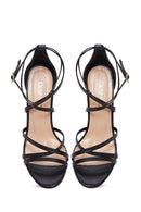 Women's Black Leather Heeled Sandals | Derimod Women's Black Leather Heeled Sandals | Derimod