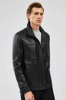 Hugo Men's Black Regular Leather Jacket | Derimod Hugo Men's Black Regular Leather Jacket | Derimod