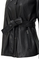 Rebecca Women's Black Fur Collar Leather Coat | Derimod Rebecca Women's Black Fur Collar Leather Coat | Derimod