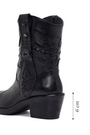 Woman Black Zip Closure Leather Cowboy Boots | Derimod Woman Black Zip Closure Leather Cowboy Boots | Derimod