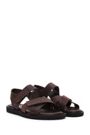 Men's Brown Nubuck Leather Sandals | Derimod Men's Brown Nubuck Leather Sandals | Derimod