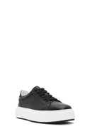 Men's Black Lace-up Thick-Sole Leather Sneaker | Derimod Men's Black Lace-up Thick-Sole Leather Sneaker | Derimod