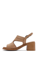 Women's Camel Ankle Strap Thick Heel Leather Sandals | Derimod Women's Camel Ankle Strap Thick Heel Leather Sandals | Derimod