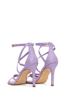 Women's Lilac Leather Heeled Sandals | Derimod Women's Lilac Leather Heeled Sandals | Derimod