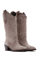 Women's Mink Suede Leather Heeled Cowboy Boots | Derimod Women's Mink Suede Leather Heeled Cowboy Boots | Derimod