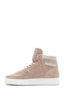 Women's Beige Suede Leather High Top Sneaker | Derimod Women's Beige Suede Leather High Top Sneaker | Derimod
