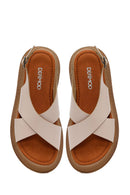 Woman Beige Buckled Thick-Soled Leather Sandal | Derimod Woman Beige Buckled Thick-Soled Leather Sandal | Derimod