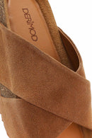 Women's Brown Thick Soled Suede Leather Slippers | Derimod Women's Brown Thick Soled Suede Leather Slippers | Derimod
