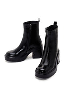 Women's Black Patent Leather Zippered Casual Heeled Boots | Derimod Women's Black Patent Leather Zippered Casual Heeled Boots | Derimod