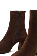 Woman Brown Zip Closure Chunky Heeled Suede Boots | Derimod Woman Brown Zip Closure Chunky Heeled Suede Boots | Derimod