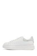 Woman White Laced Thick Sole Leather Sneakers | Derimod Woman White Laced Thick Sole Leather Sneakers | Derimod