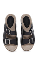 Women's Black Leather Buckle Comfort Slippers | Derimod Women's Black Leather Buckle Comfort Slippers | Derimod