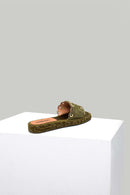 Women's Green Leather Slippers | Derimod Women's Green Leather Slippers | Derimod