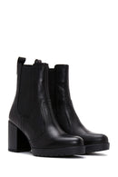 Women's Black Leather Heeled Chelsea Boots | Derimod Women's Black Leather Heeled Chelsea Boots | Derimod