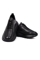 Men's Black Lace-Up Thick-Soled Leather Sneaker | Derimod Men's Black Lace-Up Thick-Soled Leather Sneaker | Derimod