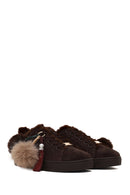 Kadın Kahverengi Bağcıklı Charmlı Süet Deri Teddy Sneaker | Derimod Kadın Kahverengi Bağcıklı Charmlı Süet Deri Teddy Sneaker | Derimod