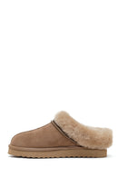 Woman Mink Stone-Embellished Suede Teddy Slipper | Derimod Woman Mink Stone-Embellished Suede Teddy Slipper | Derimod