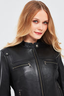 Vicky Women's Black Short Leather Jacket | Derimod Vicky Women's Black Short Leather Jacket | Derimod